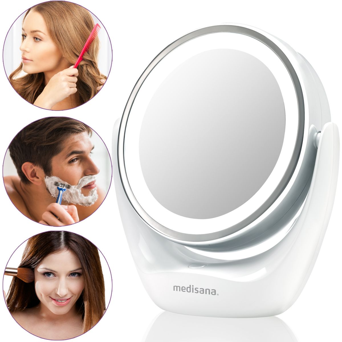 Miroir lumineux grossissant à piles couleur unique, MEDISANA