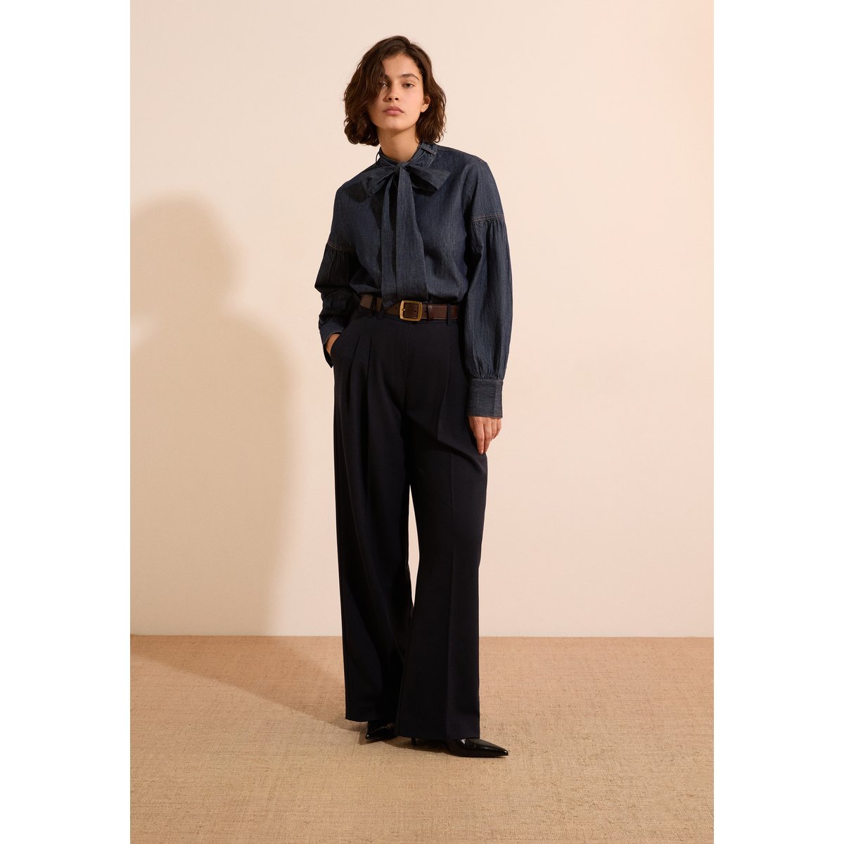Chemise en jean avec lien à nouer CYRIEL bleu nuit, ETAM