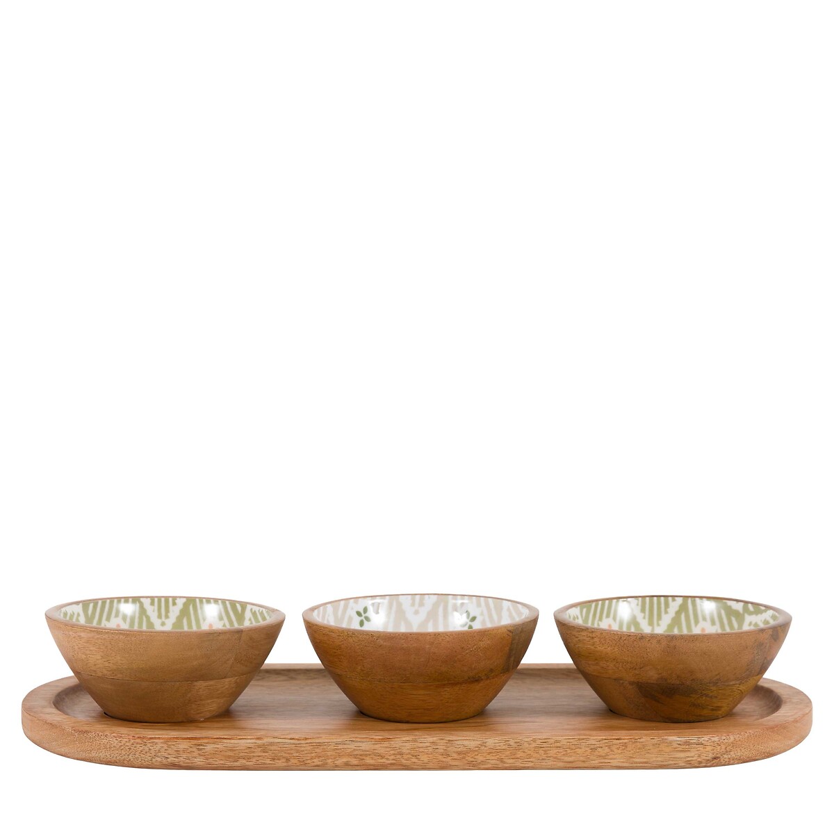 Set of 3 Patterned Wooden Nibble Bowls natural, ÉDITÉ
