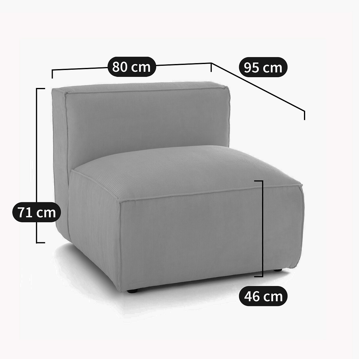 Elément chauffeuse pour canapé modulable, en velours côtelé fines côtes, SEVEN bleu, LA REDOUTE INTERIEURS
