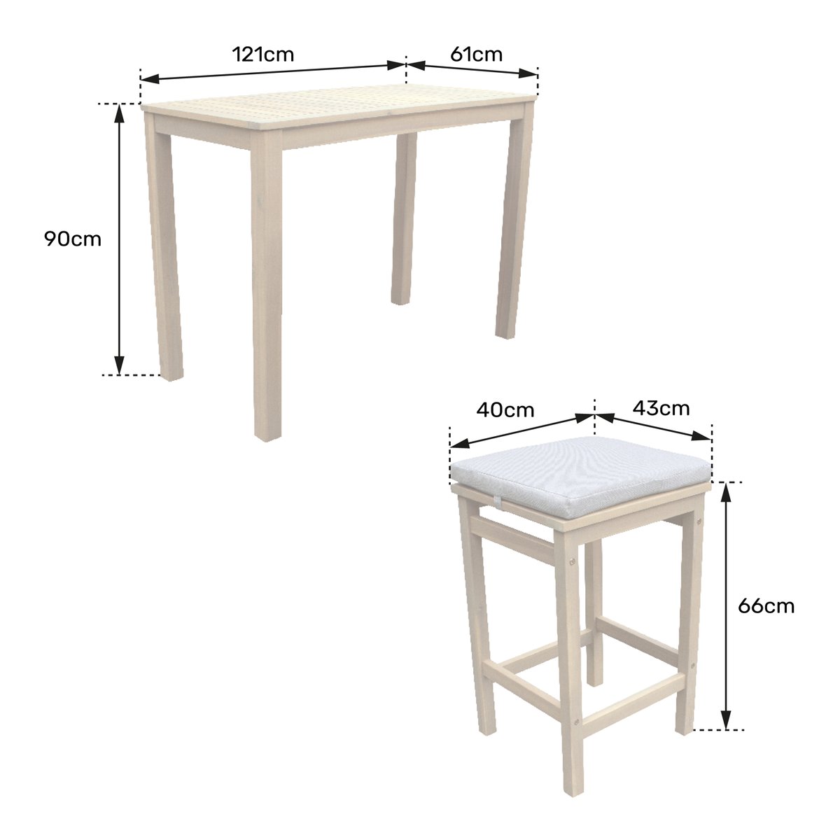 Mange debout en acacia, 4 pl, ARUBA beige, marron, HAPPY GARDEN