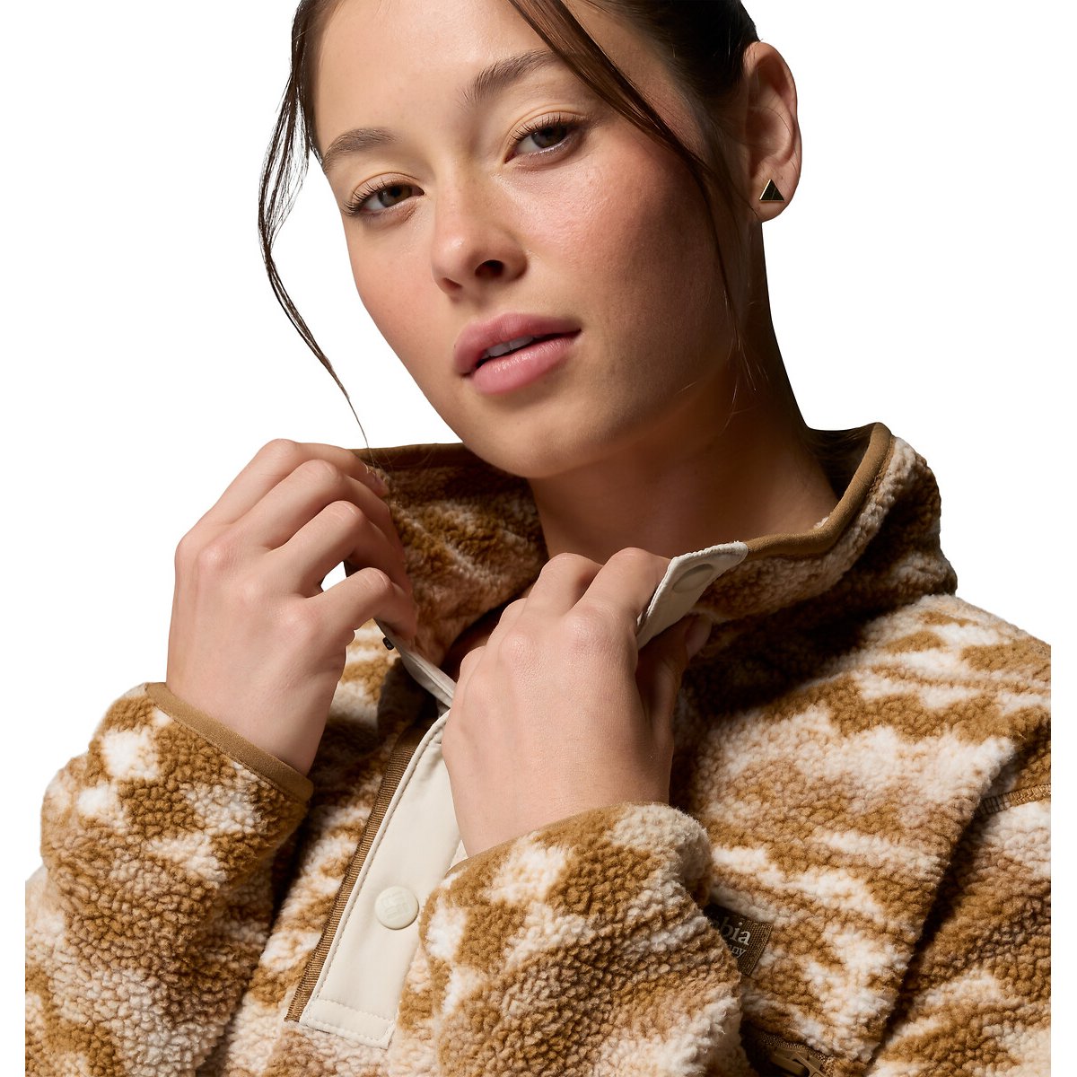 Polaire Sherpa Courte Semi-Boutonnée en Helvetia imprimé marron, COLUMBIA