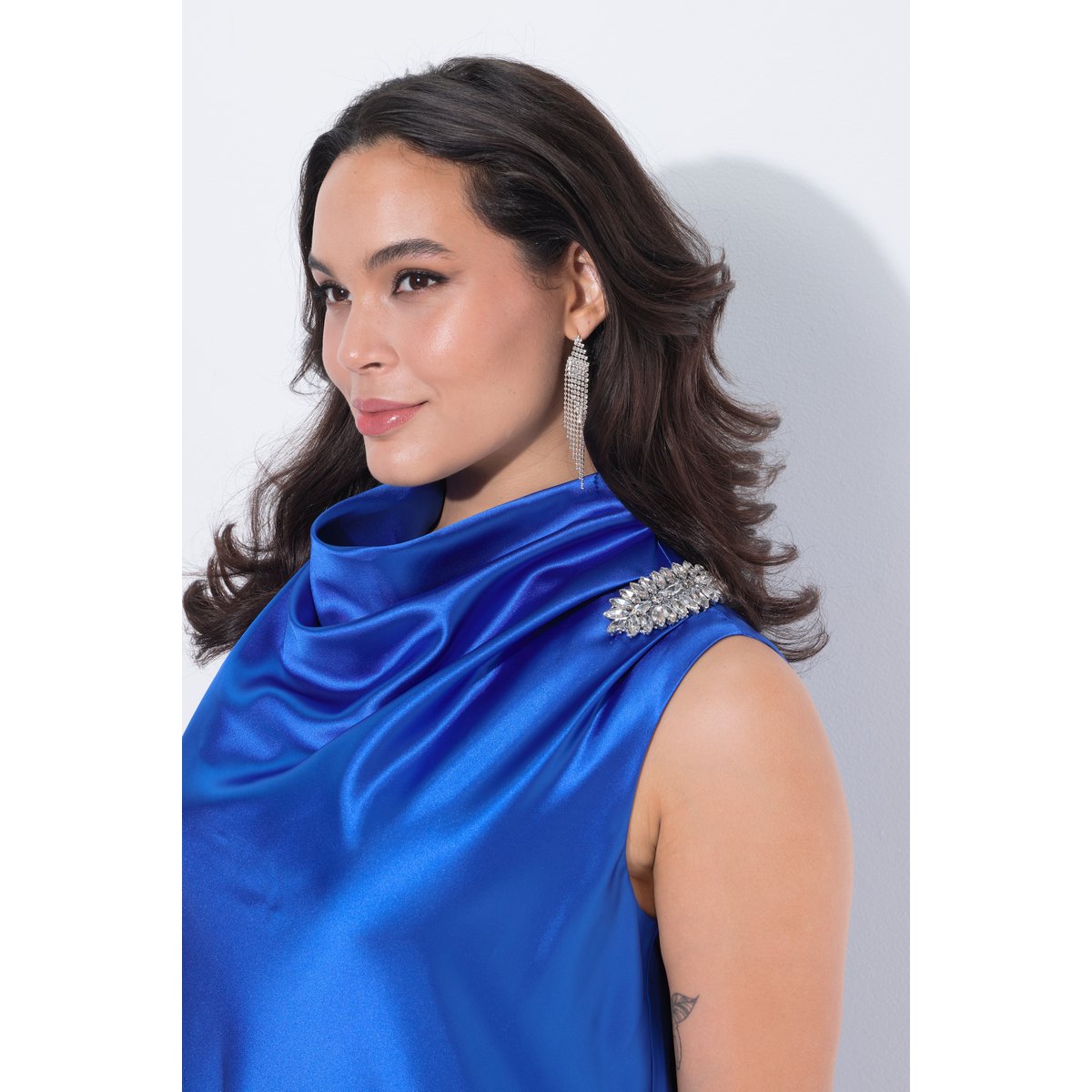 Robe midi en satin, sans manches bleu, ULLA POPKEN