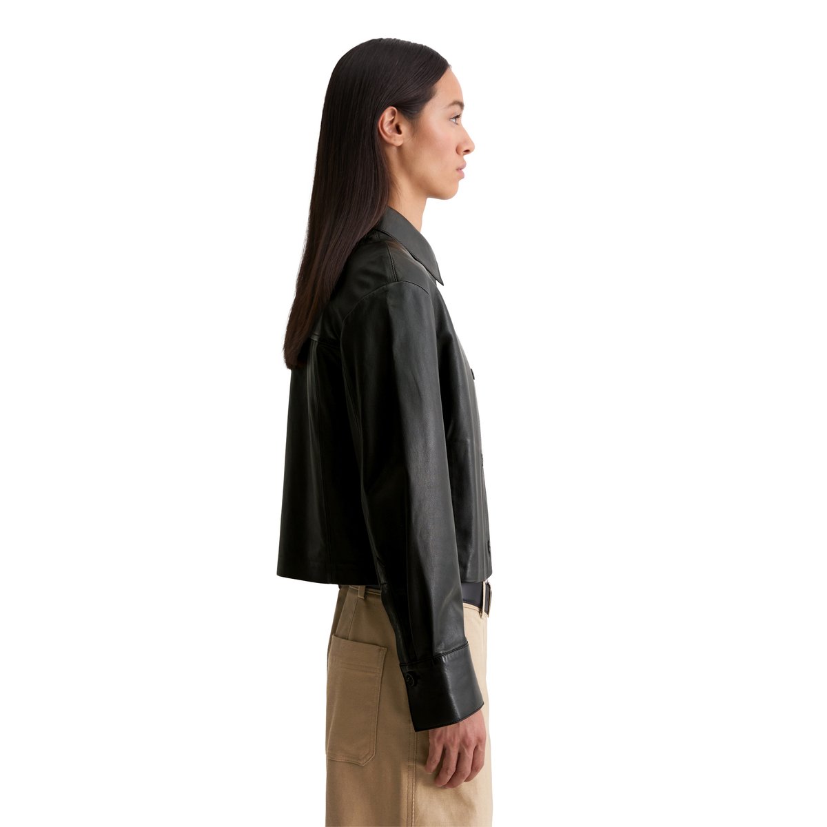 Chemise en cuir regular en cuir d'agneau souple noir, MARC O'POLO