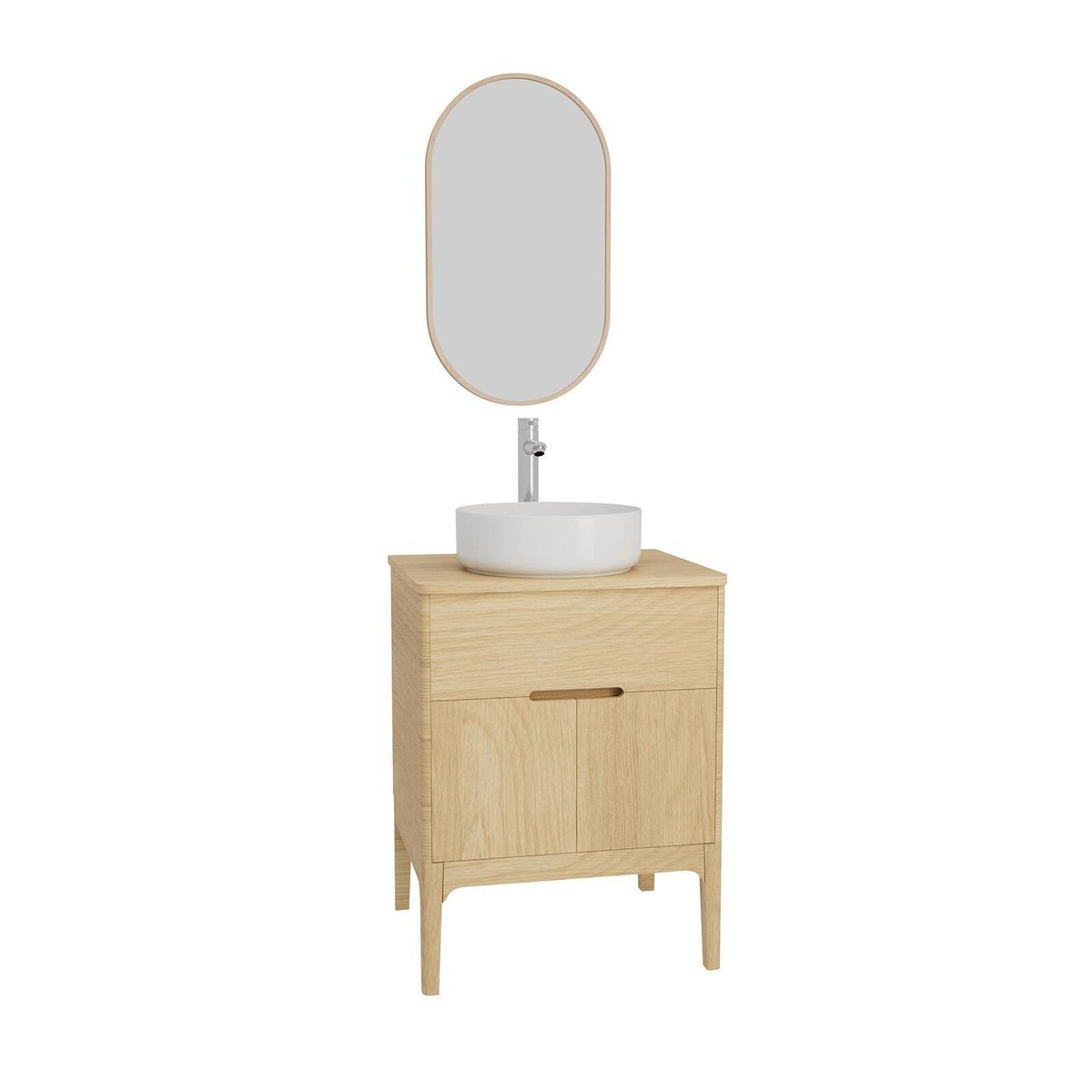 Ensemble meuble simple vasque 60cm + vasque + robinet + miroir ALASKA chêne - mdf - mat, MOB IN