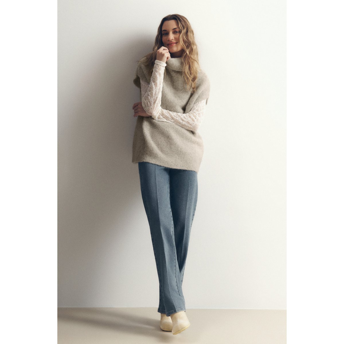 Pull large col roulé MPAULINA sable, CAROLL