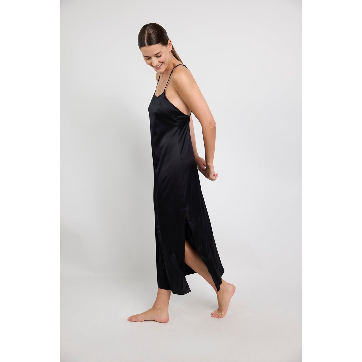 Nuisette longue en soie SILK'N MOON noir, MAISON LEJABY