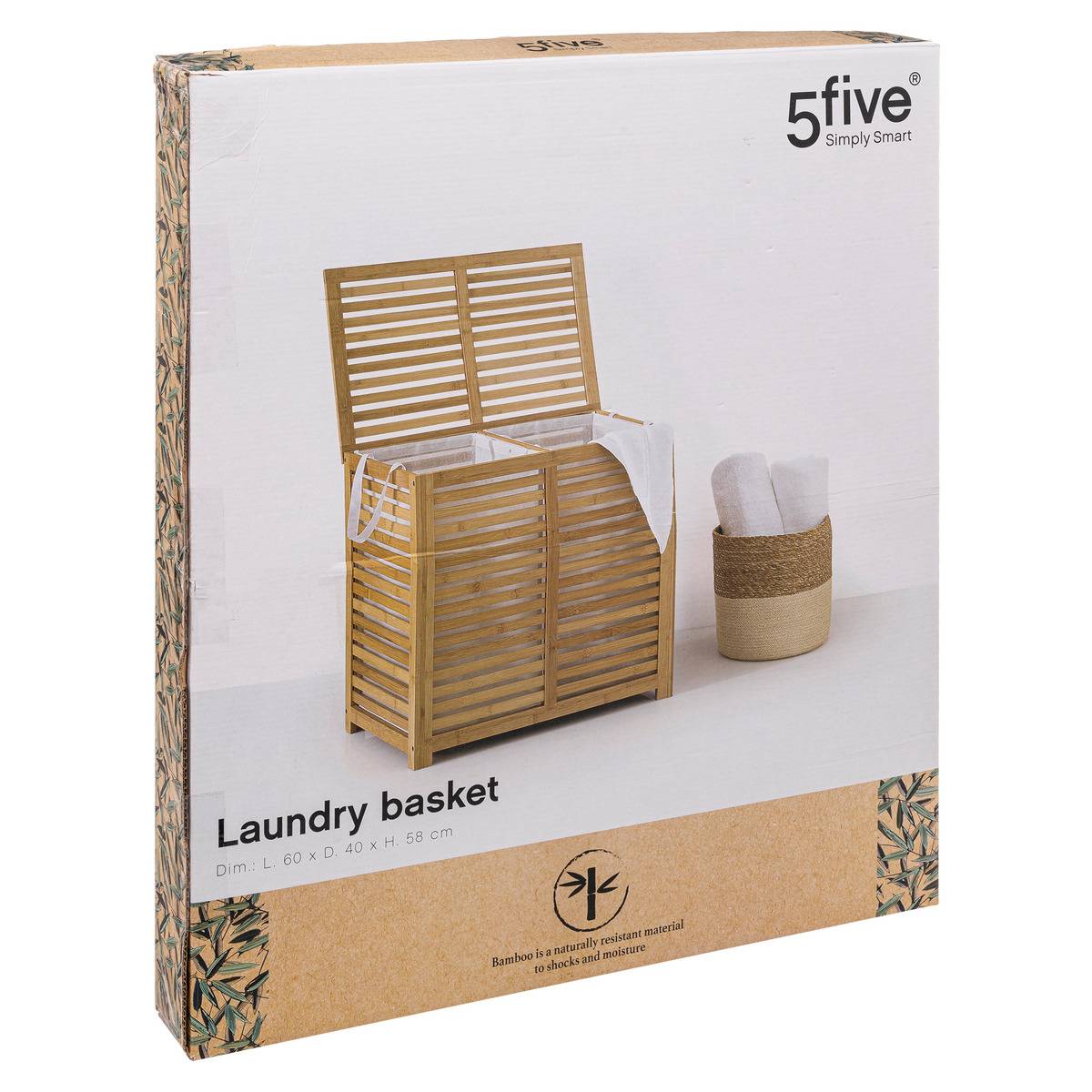 Panier à linge double 50L SICELA marron, 5FIVE SIMPLY SMART