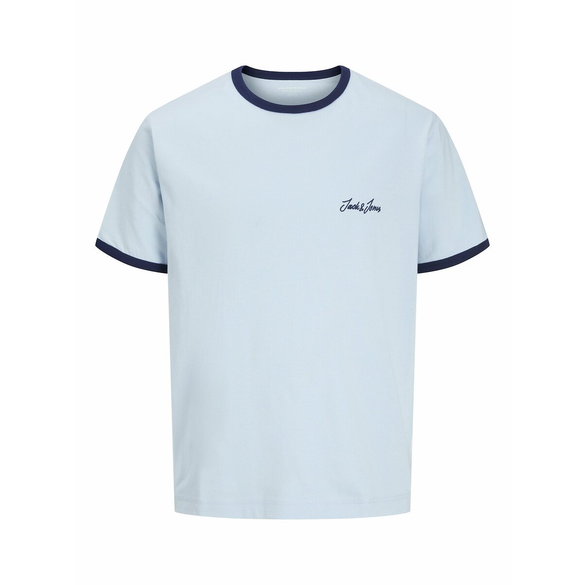 Short Sleeved T-Shirt with Contrasting Collar sky blue, JACK & JONES
