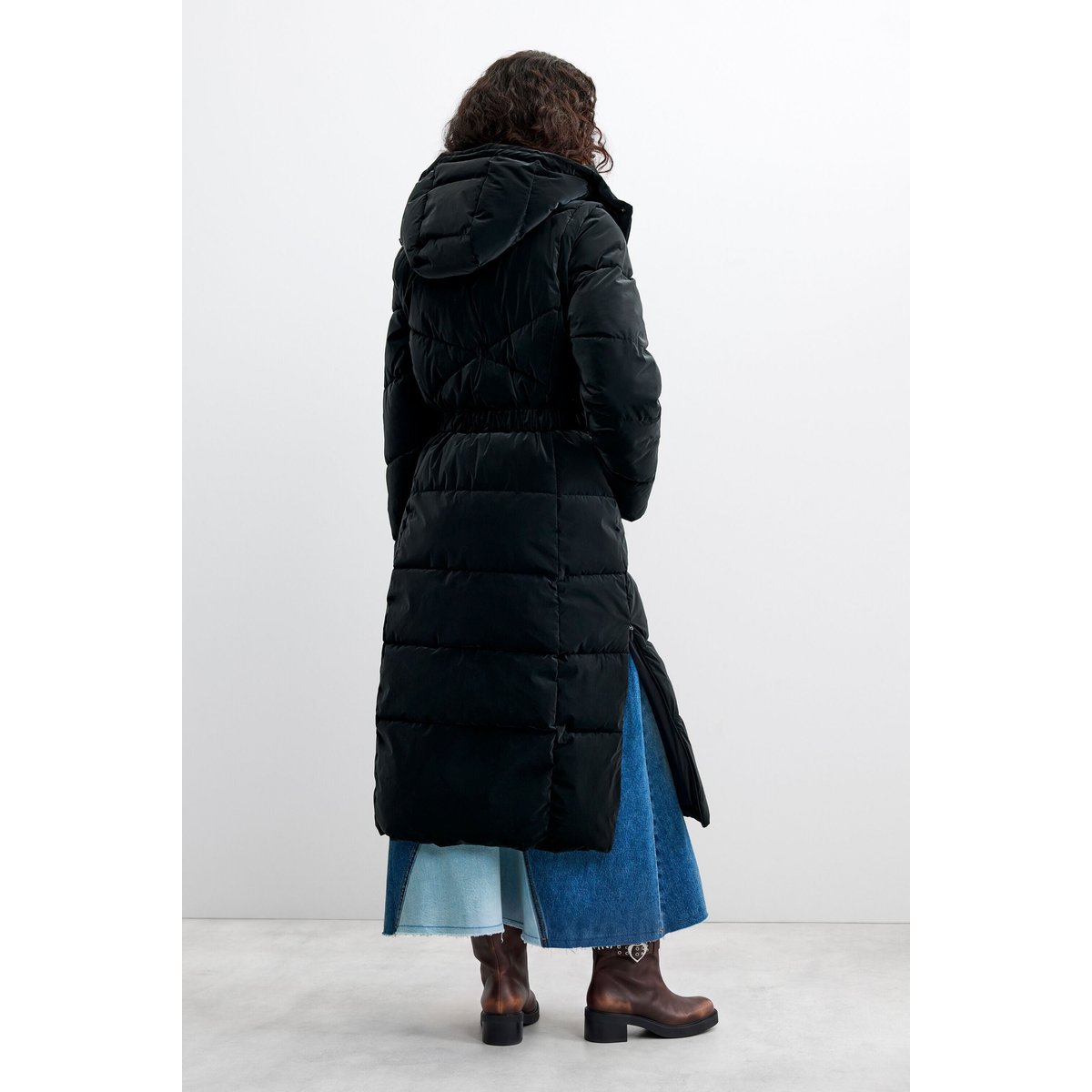 Manteau long matelassé noir, DESIGUAL