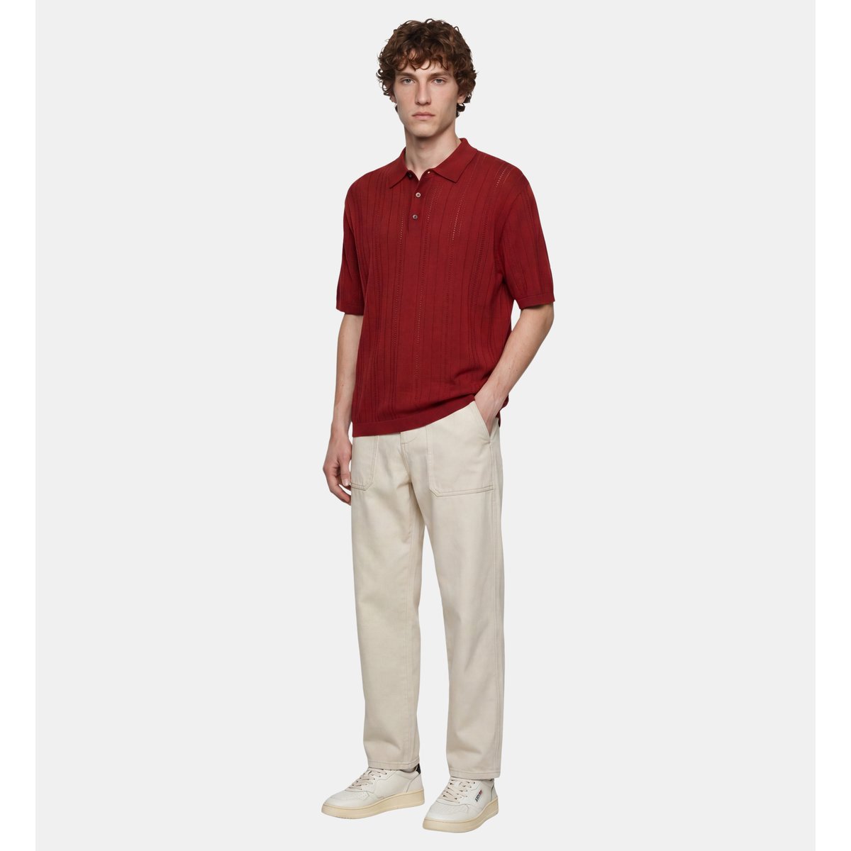 Polo tolico maille pointelle coton rouge foncé, GALERIES LAFAYETTE