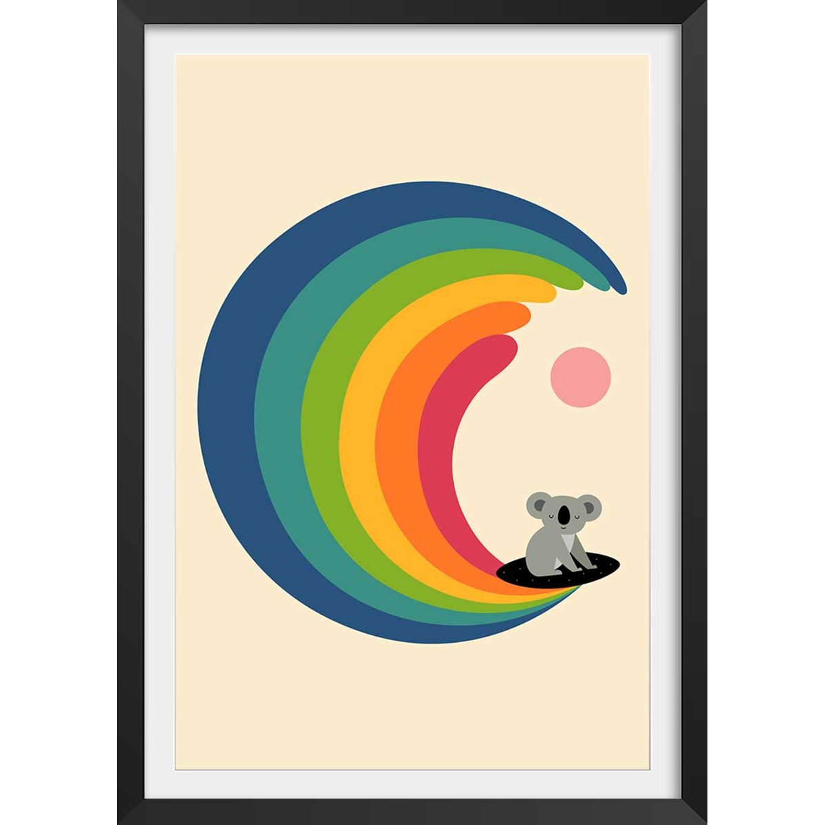 Affiche surf and koala affiche + cadre en bois - noir, HEXOA