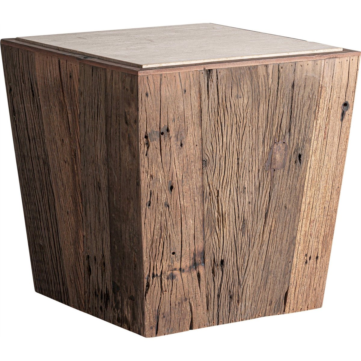 Table d'appoint rustique en bois et travertin marron et beige, RECOLLECTION