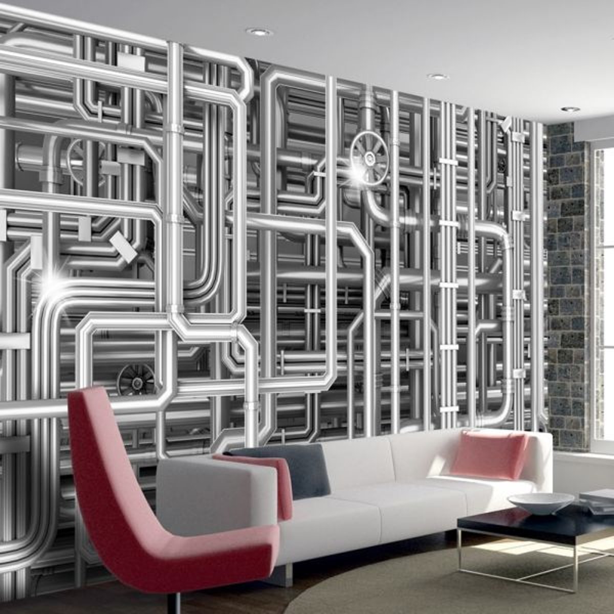 Papier peint intissé panoramique 3D et Perspective Urban Maze gris / argent, EDEN