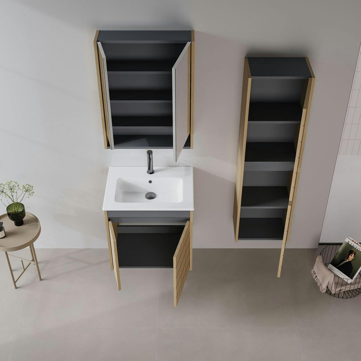 Meuble vasque suspendu 60 cm décor chêne 2 portes AÏGA bois naturel, PIER IMPORT