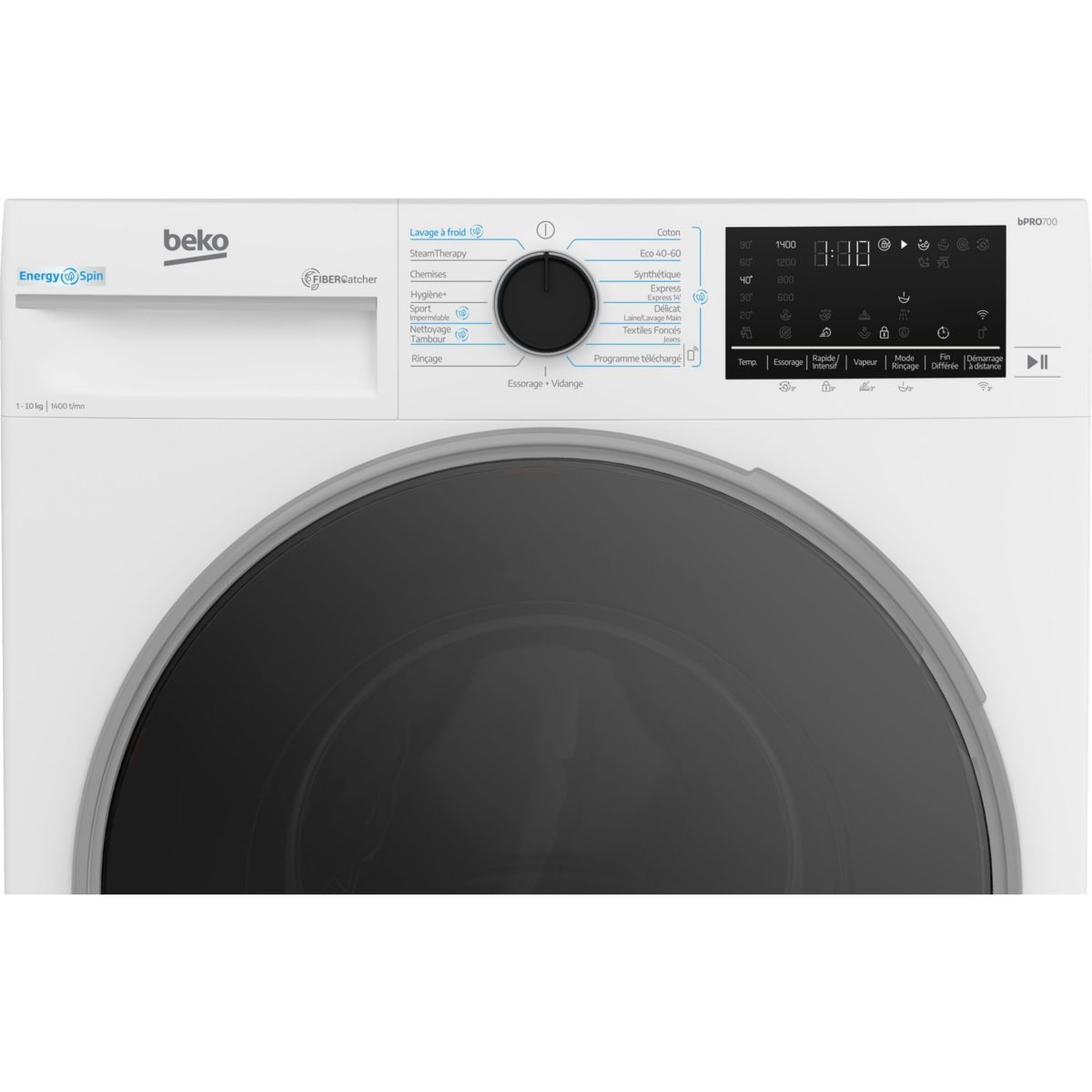 Lave linge hublot B7WFT6104019W - 10 kg - 1400 tr/min - Classe A - Moteur induction - wifi - EnergySpin -FiberCatcher couleur unique, BEKO
