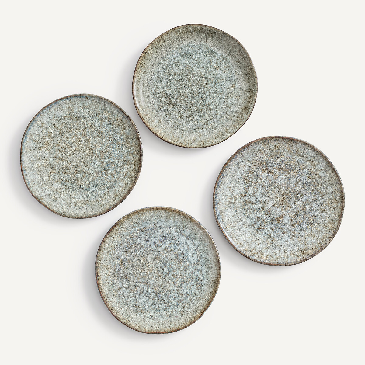Lot de 4 assiettes plates, en grès émaillé réactif, DÉNIA vert de gris, AM.PM