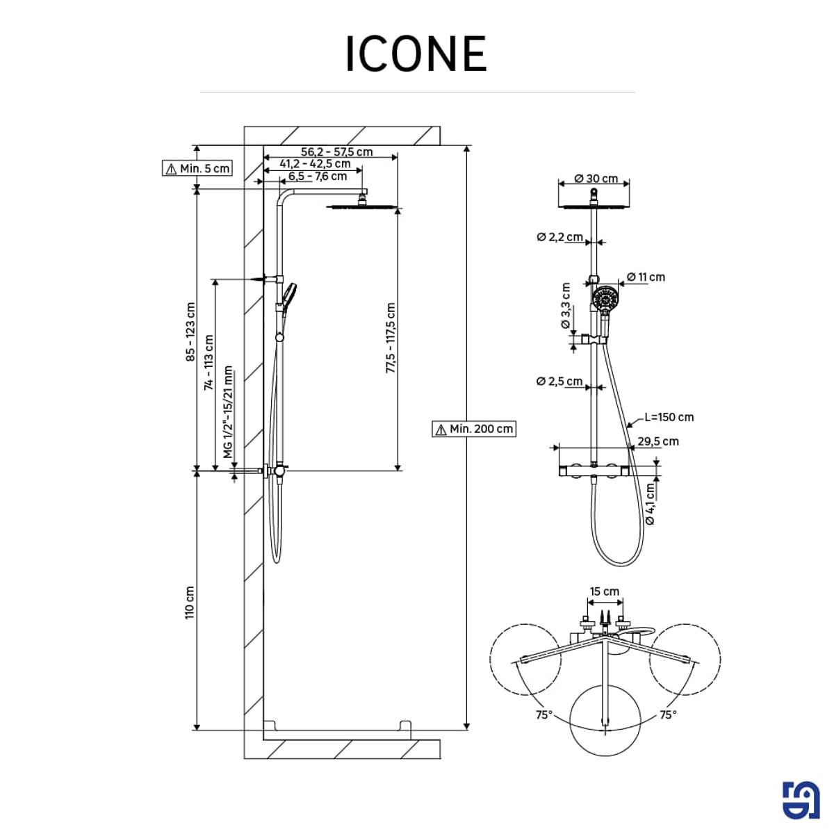 Colonne de douche thermostatique et étagère, ICONE chromé, SENSEA