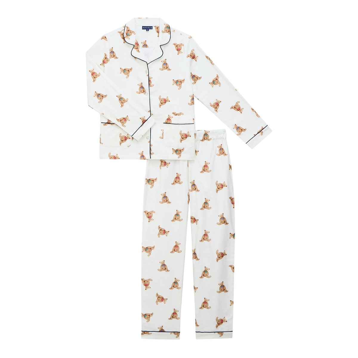 Pyjama boutonné en coton imprimé Old Teddy ivoire, ARTHUR