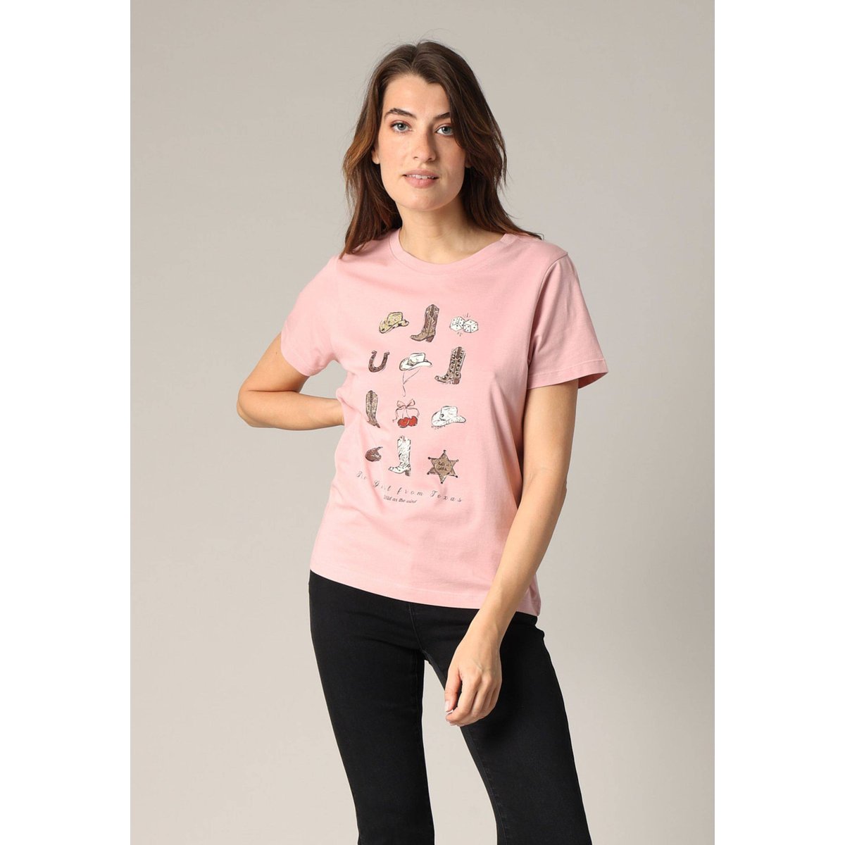 T-shirt imprimé western 100% coton TEXAS rose clair, DEELUXE