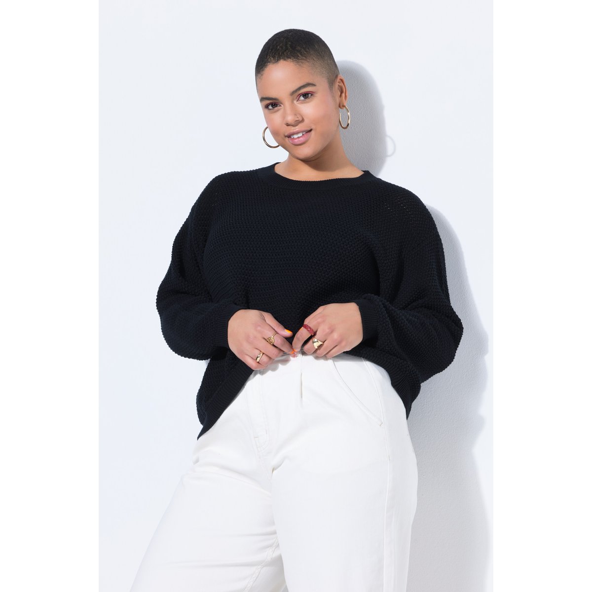 Pull coupe Boxy Shape en maille ajourée noir, STUDIO UNTOLD