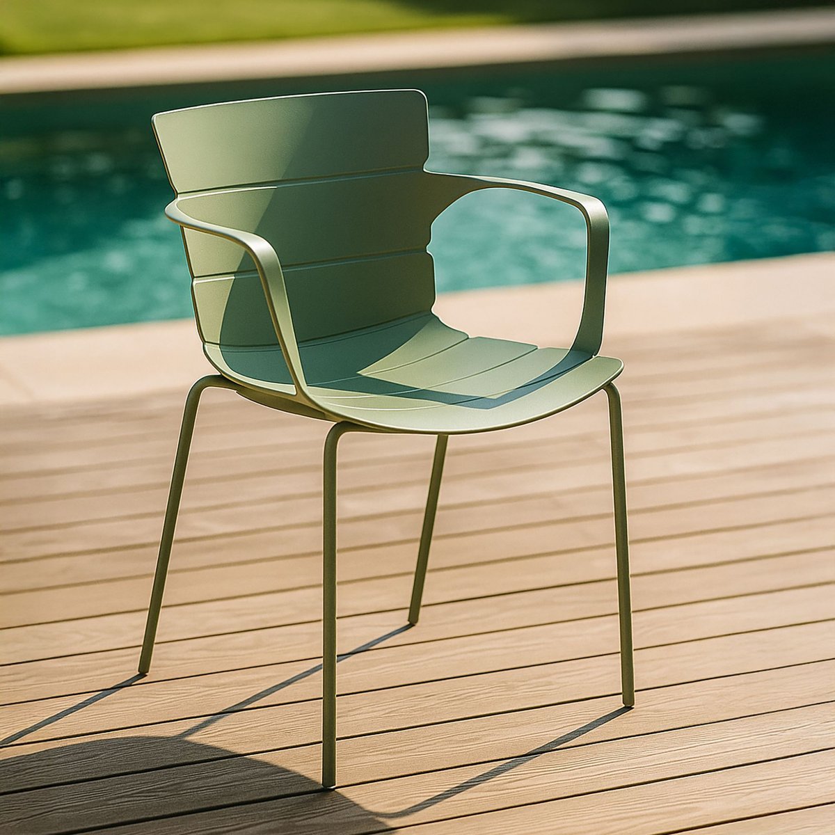 Lot de 4 fauteuils de table de jardin en polypropylène et métal, MONTAUK vert, NOW'S HOME