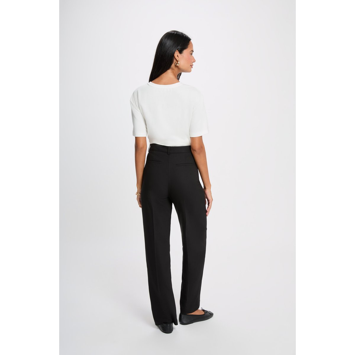 Pantalon droit taille haute noir, MORGAN