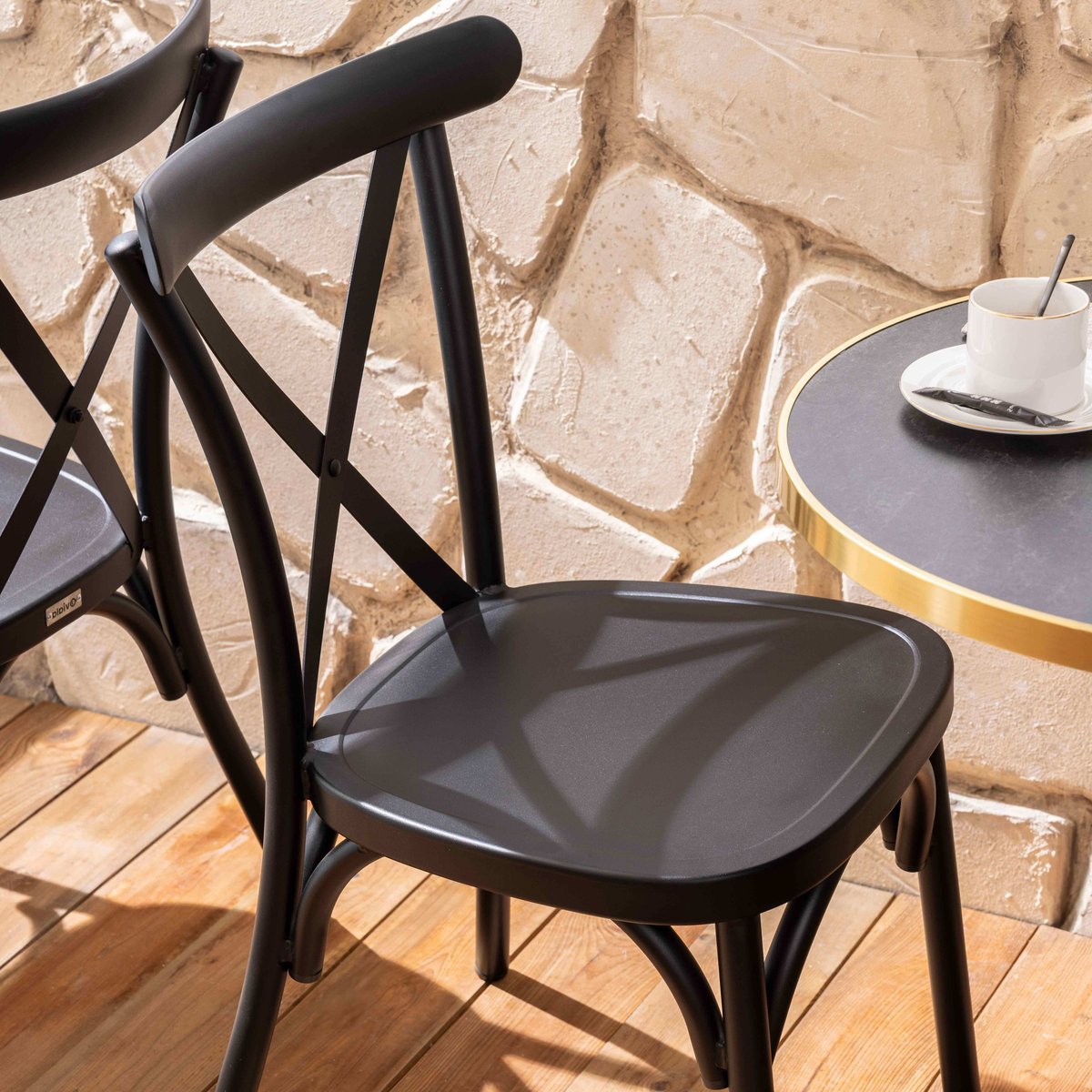 Chaise de terrasse en aluminium effet bois, SINTRA noir, OVIALA
