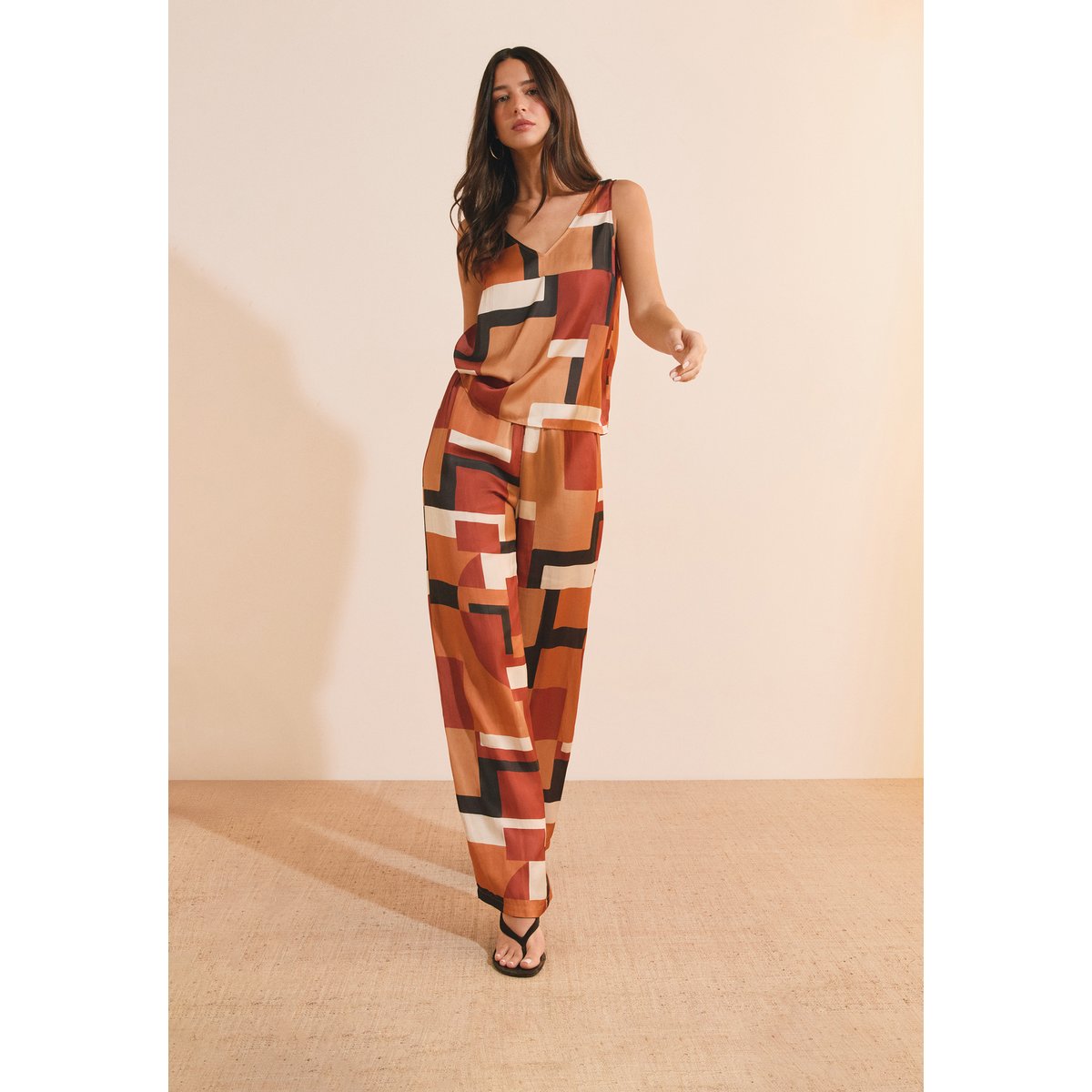 Pantalon à imprimé géométrique HERNEST IMP imp fd marron, ETAM