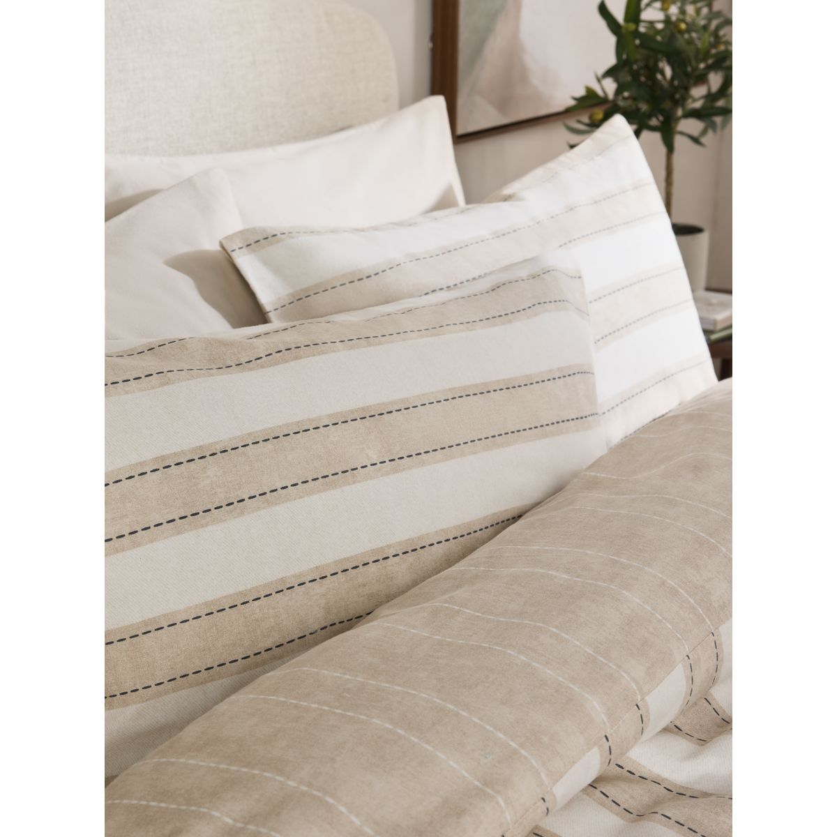 Housse de couette et taie d'oreiller brossées rayure naturelle, NEXT