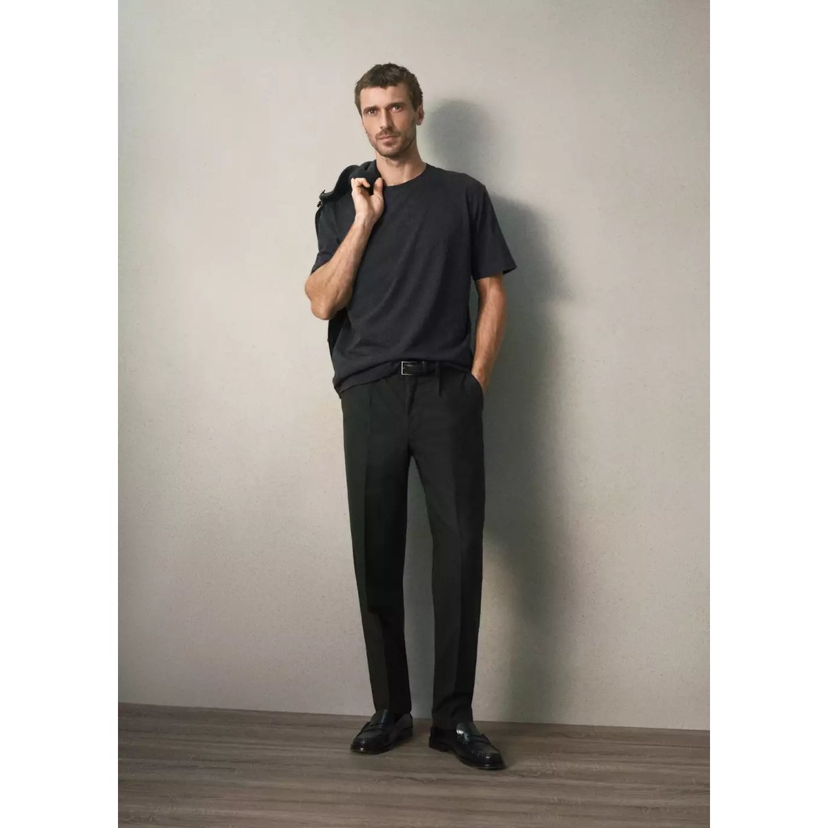 T-shirt coton mélangé cachemire regular fit gris anthracite, MANGO MAN