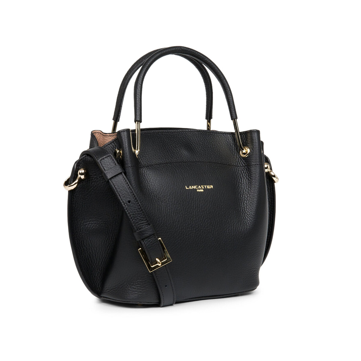 Sac à main en cuir grainé LOUISA FOULONNE DOUBLE noir/nude, LANCASTER