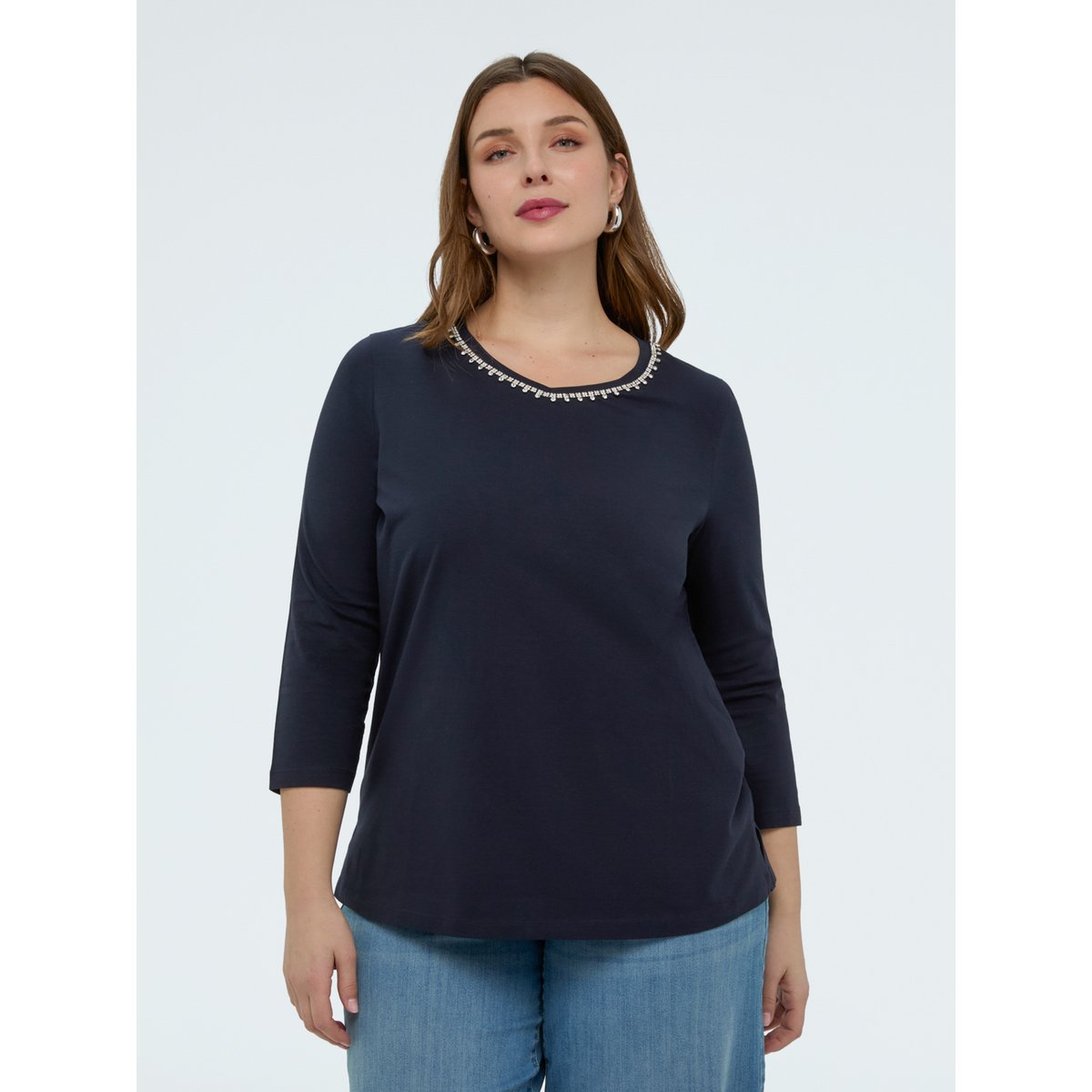 T-shirt en jersey de coton avec cristal bleu, FIORELLA RUBINO