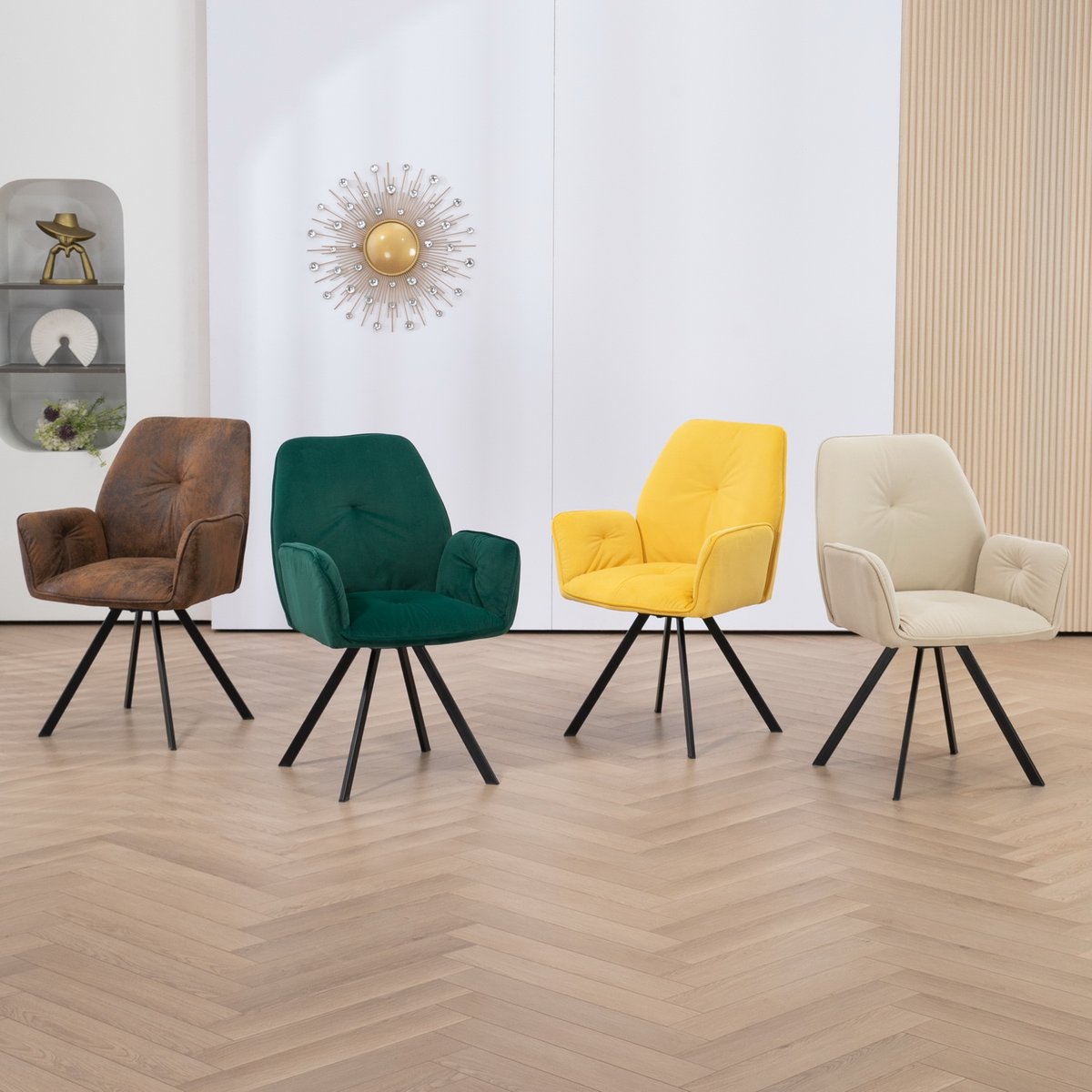 Lot de 6 chaises de salle à manger rotatif fauteuil industriel, CALF marron, MEUBLES COSY
