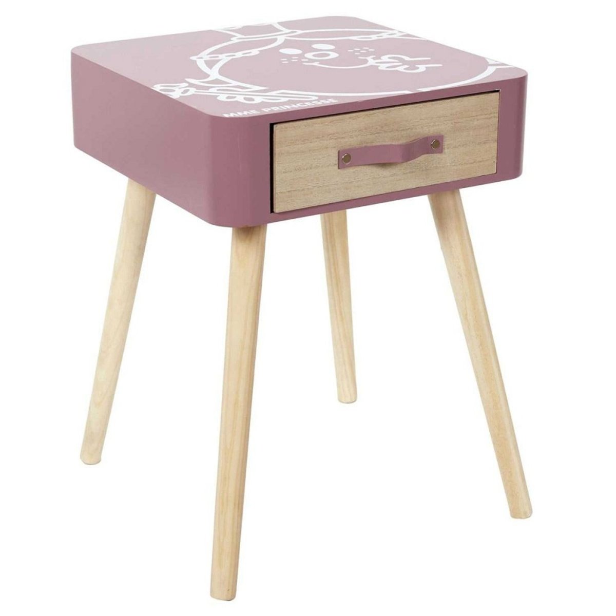 Table de chevet 1 tiroir Madame Princesse rose, DECORATIE