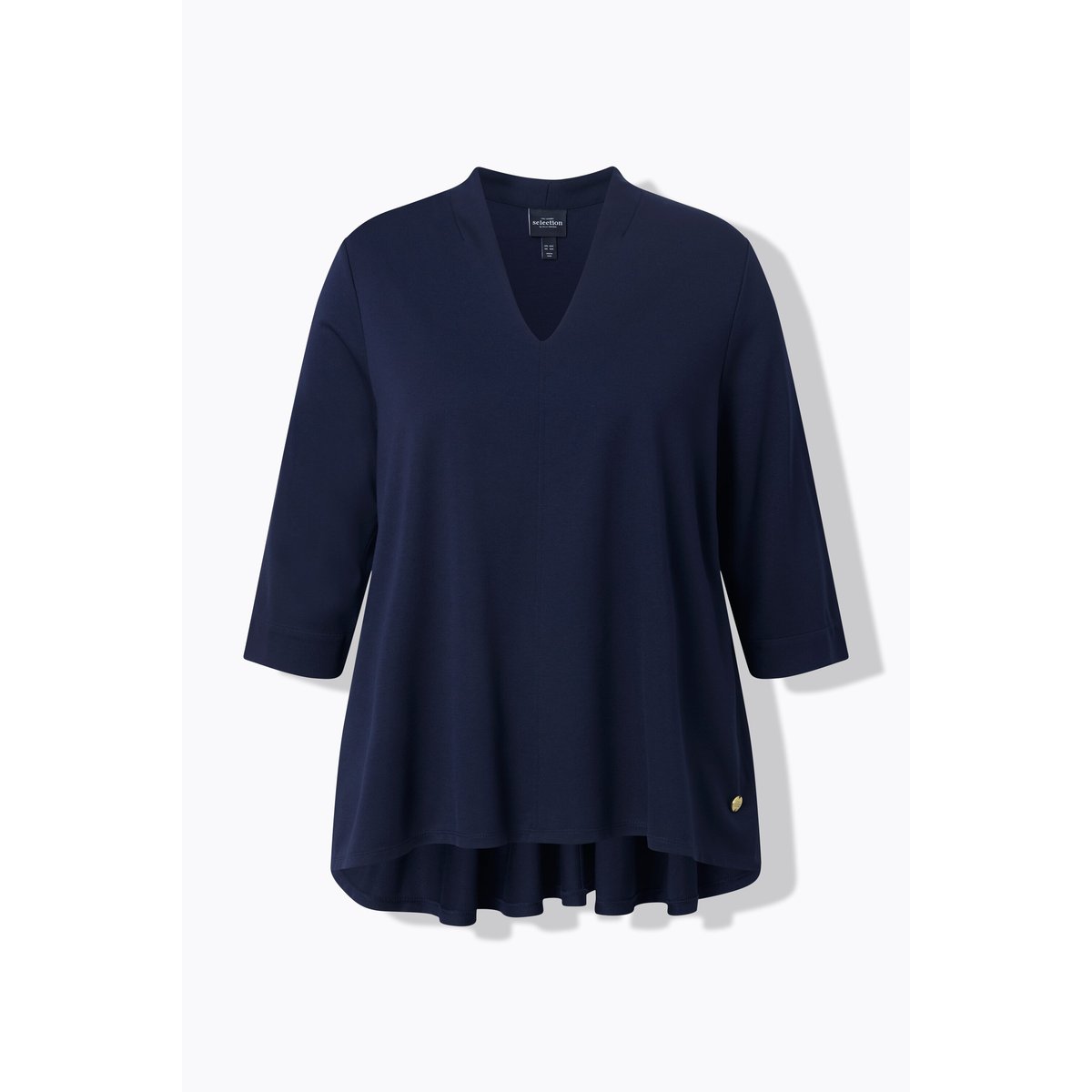 T-shirt col calice et manches 3/4 marine foncé, ULLA POPKEN
