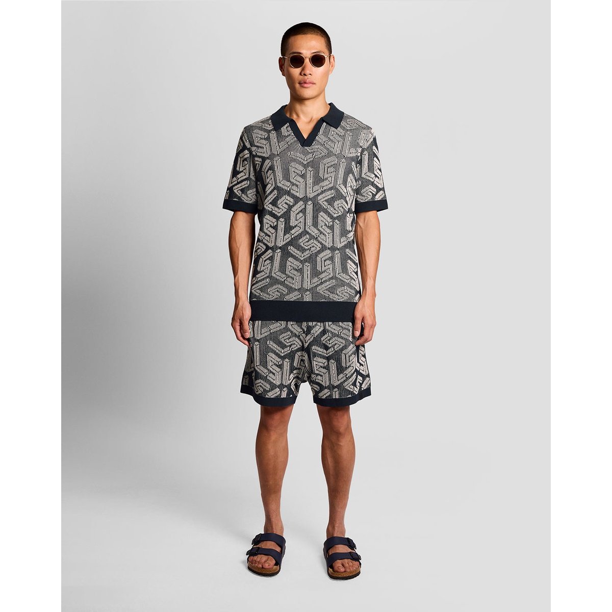 Polo emblème côtelé en maille bleu foncé marine/ crique, LYLE & SCOTT