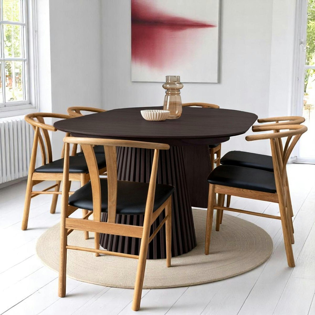 Table ronde extensible avec pied baguette AMSTERDAM chêne noir (10 places), PIER IMPORT