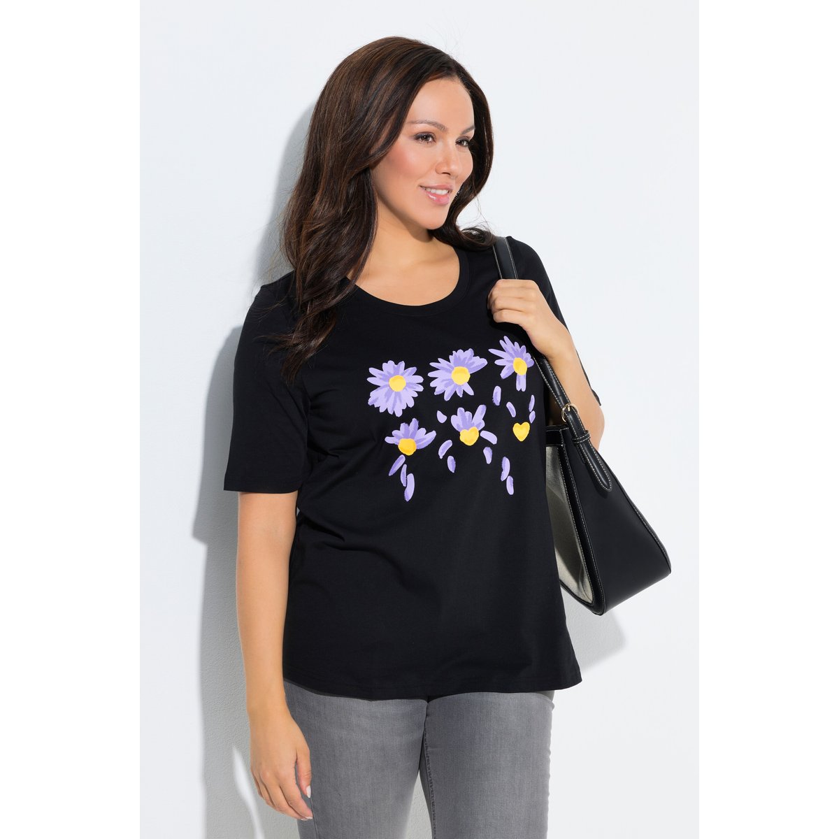 T-shirt à fleurs, coupe Classic Fit noir, ULLA POPKEN