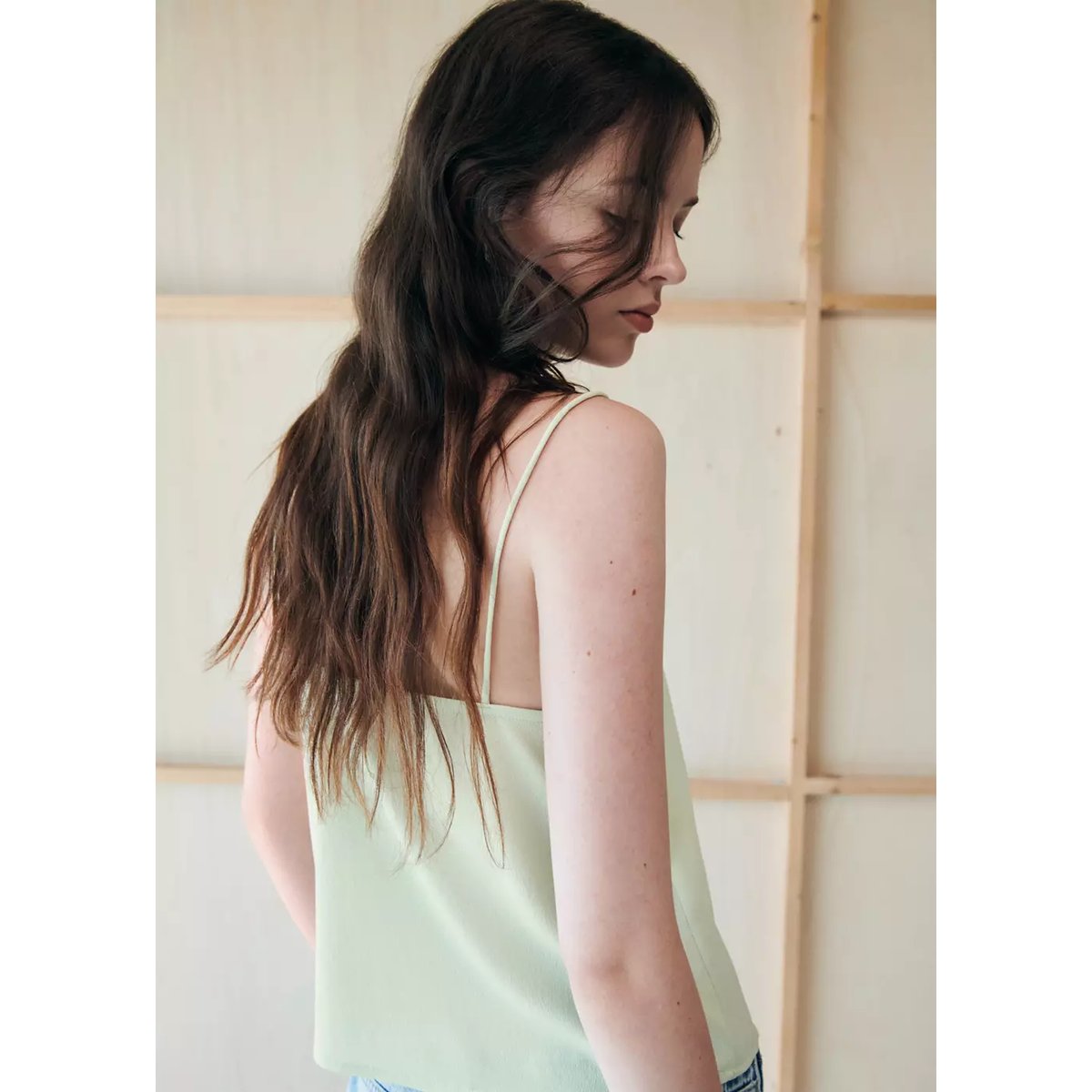 Débardeur à bretelles avec détail en dentelle vert menthe, MANGO TEEN