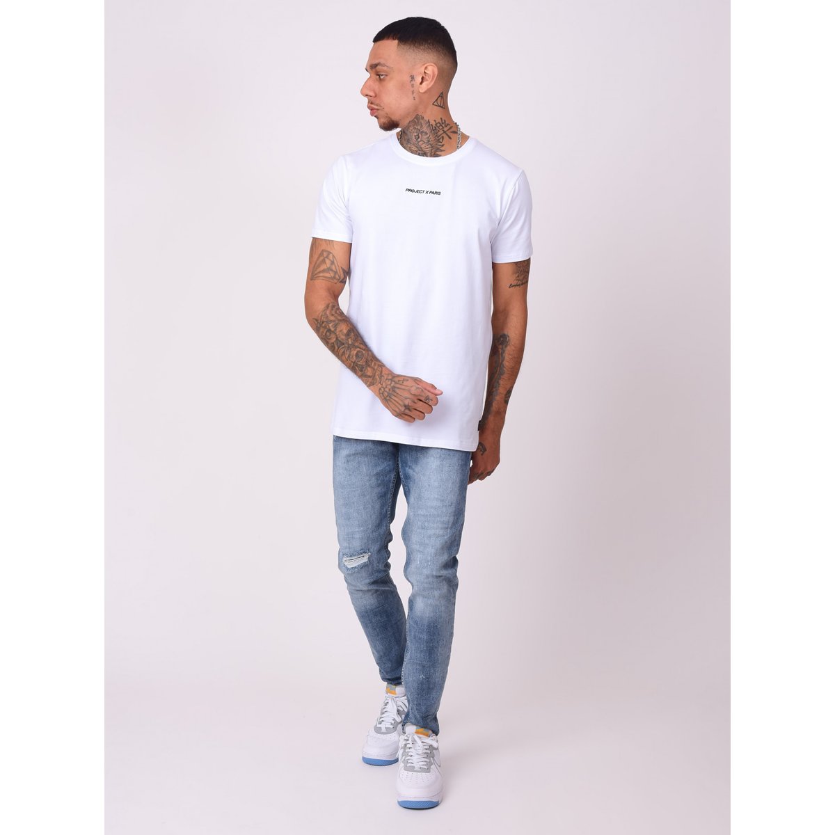 Jean skinny bleu délavé avec trou bleu, PROJECT X