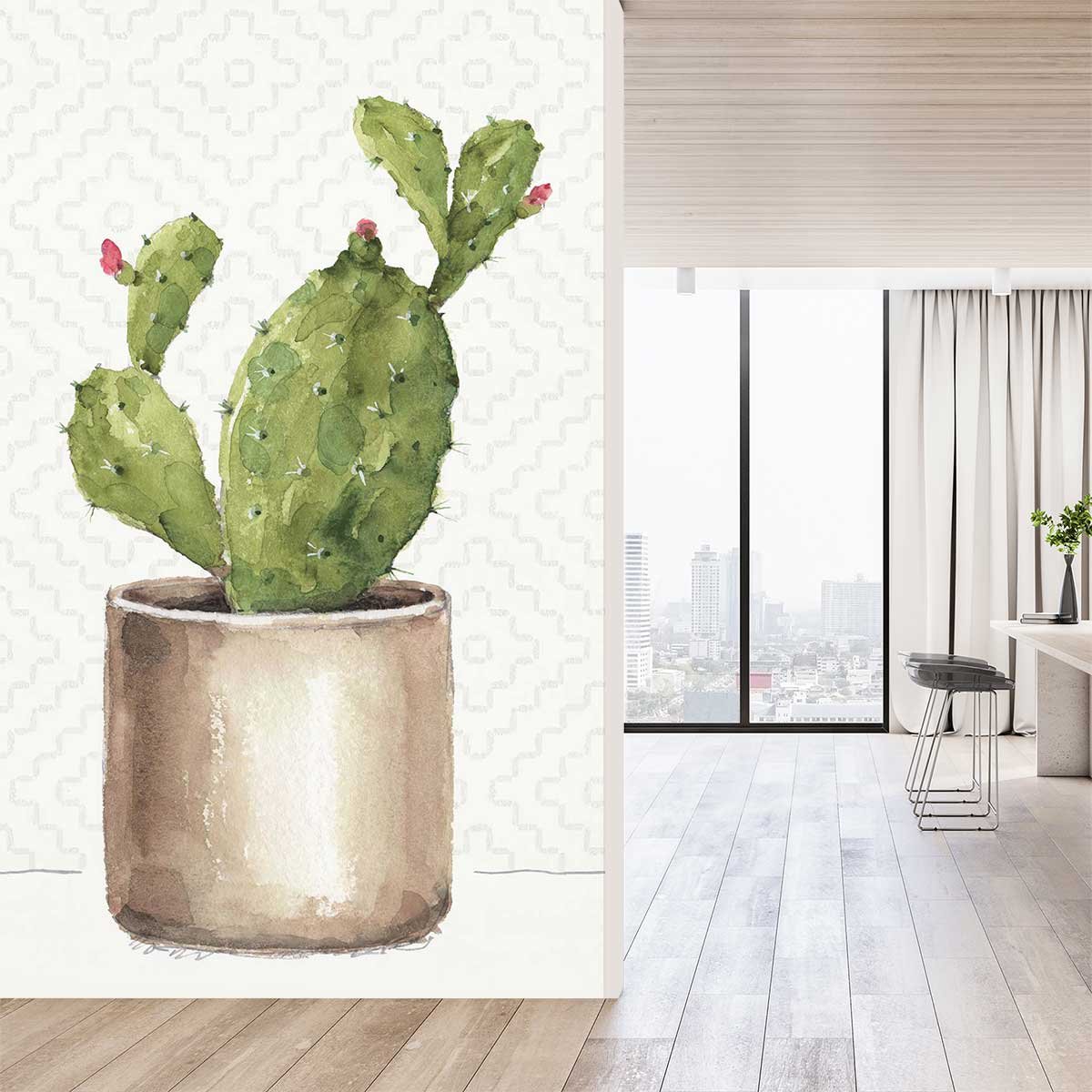Papier peint exotique cactus en pot intissé, HEXOA