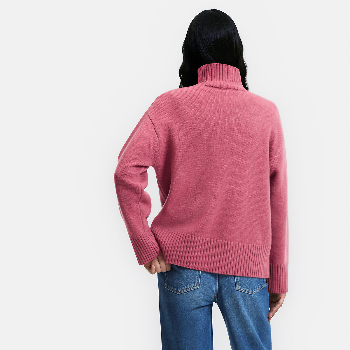 Pull col montant en laine, grosse maille rose, LA REDOUTE COLLECTIONS