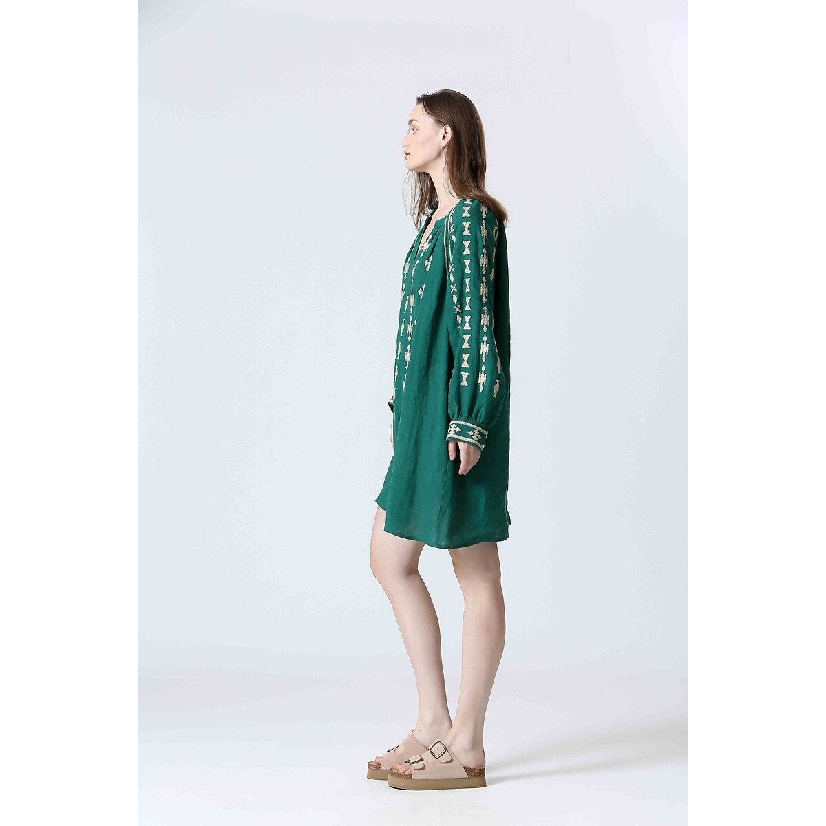 Short Dress with Tribal Embroidery dark green, SEE U SOON