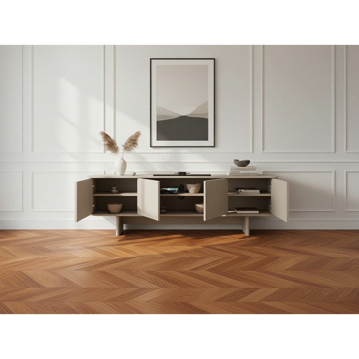Meuble TV 180 cm MDF, ESTEBAN beige, BOBOCHIC