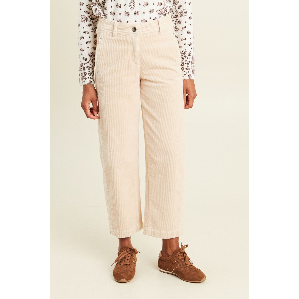 Pantalon large 7/8ème en velours sable, BREAL