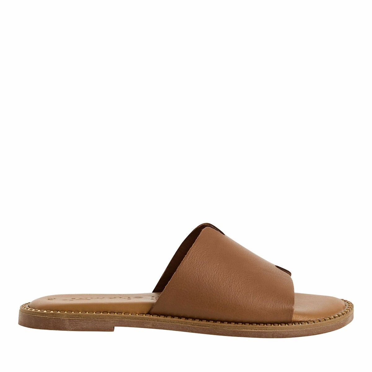 Mules plates en cuir cognac, TAMARIS