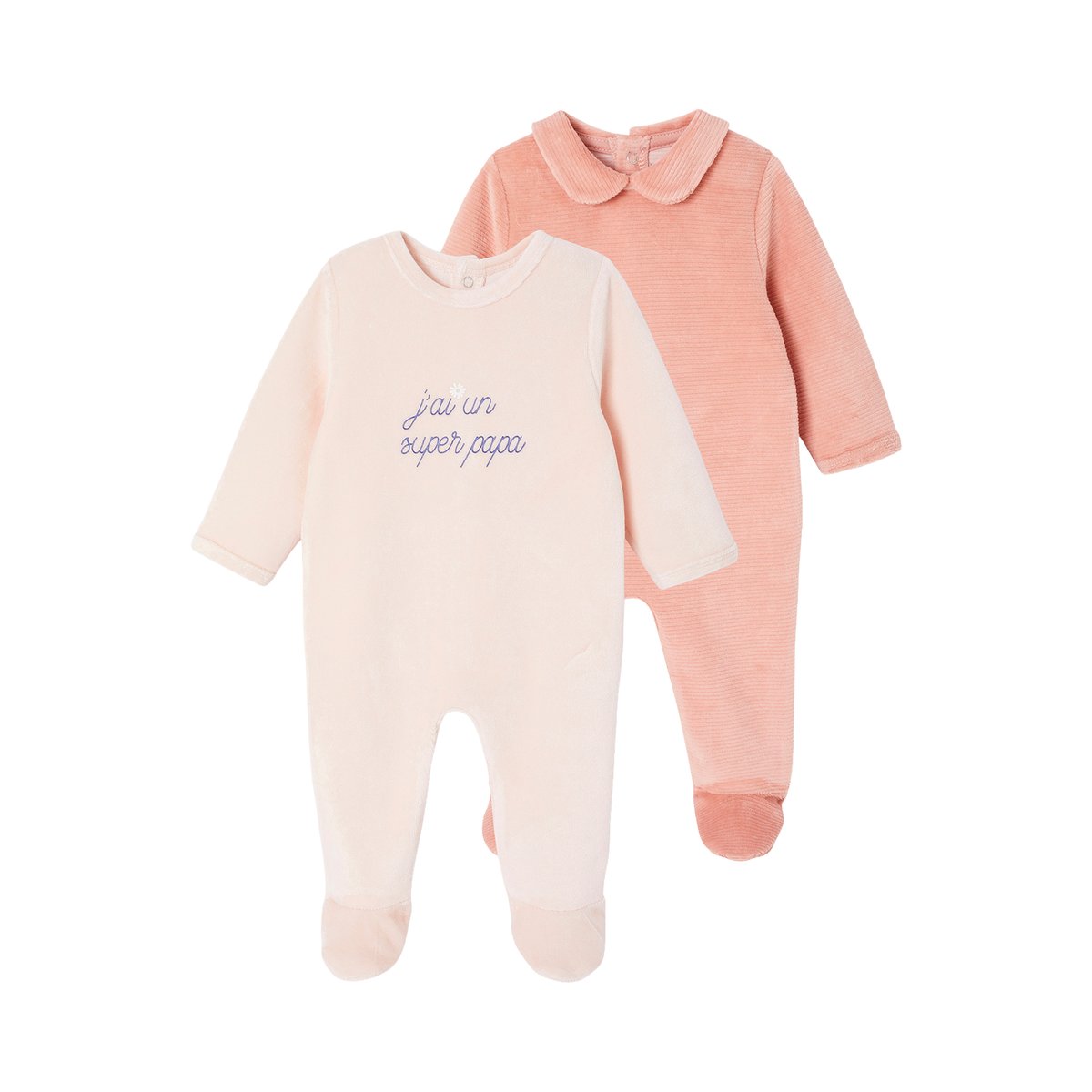 Lot de 2 dors-bien naissance en velours rose pâle, VERTBAUDET
