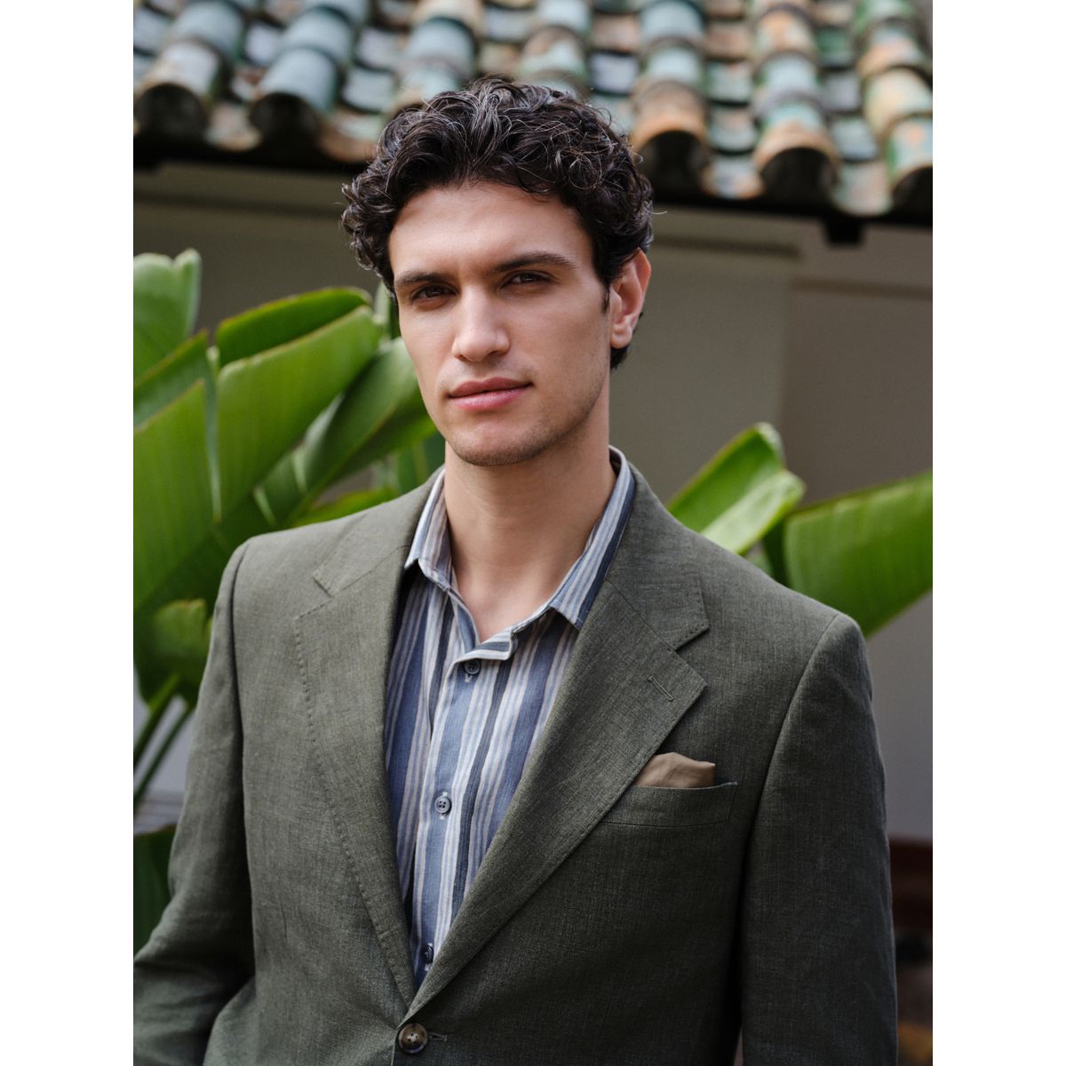 Veste de costume slim en lin italien signature vert, NEXT