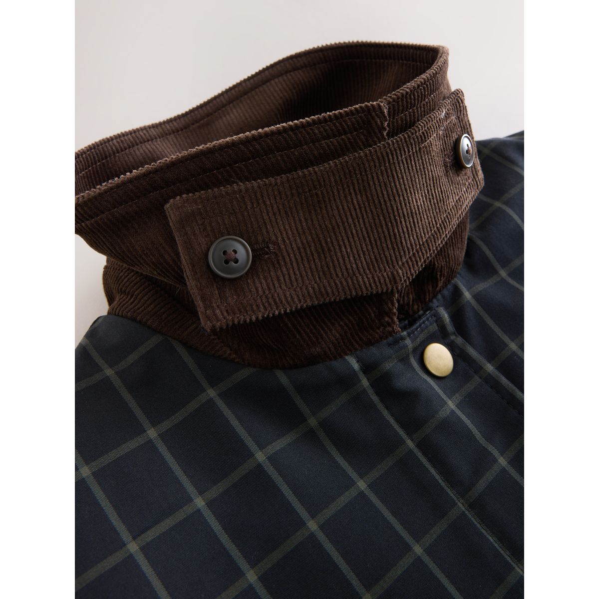 Manteau classique avec col en velours côtelé bleu marine à carreaux, NEXT